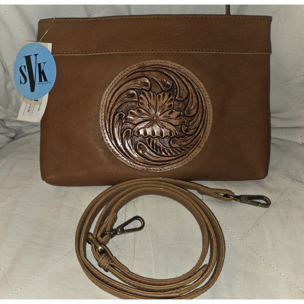 SVK964 Handbag Tooled Leather Crossbody Purse Brown - New w/Tags
